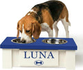 GTW Personalized Elevated Dog Bowl Stand for Large, Medium, Small, X-Small Dogs - Stainless Steel Food and Water Bowls - Raised Dog Dish with Internal Storage (X-Small, Blue)