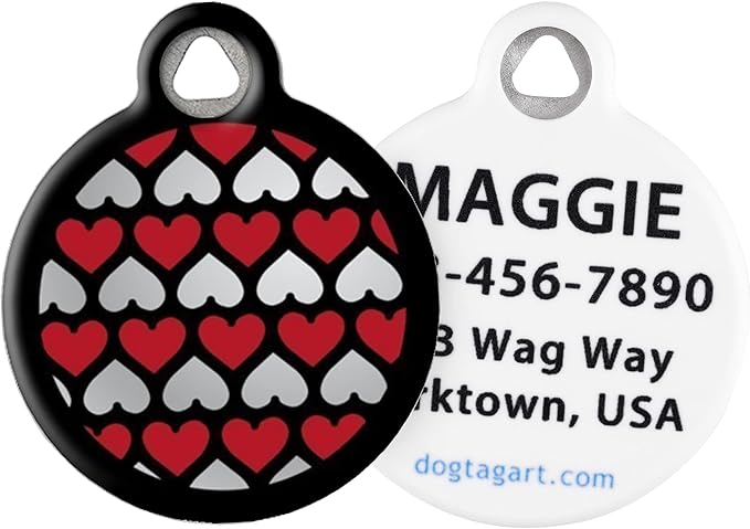 Dog Tag Art Love Struck Lupine Pattern Personalized Pet ID Tag for Dogs and Cats, Silent Polymer Coated Stainless Steel Nametag with Customized Identification Information, Large 1.25" Diameter