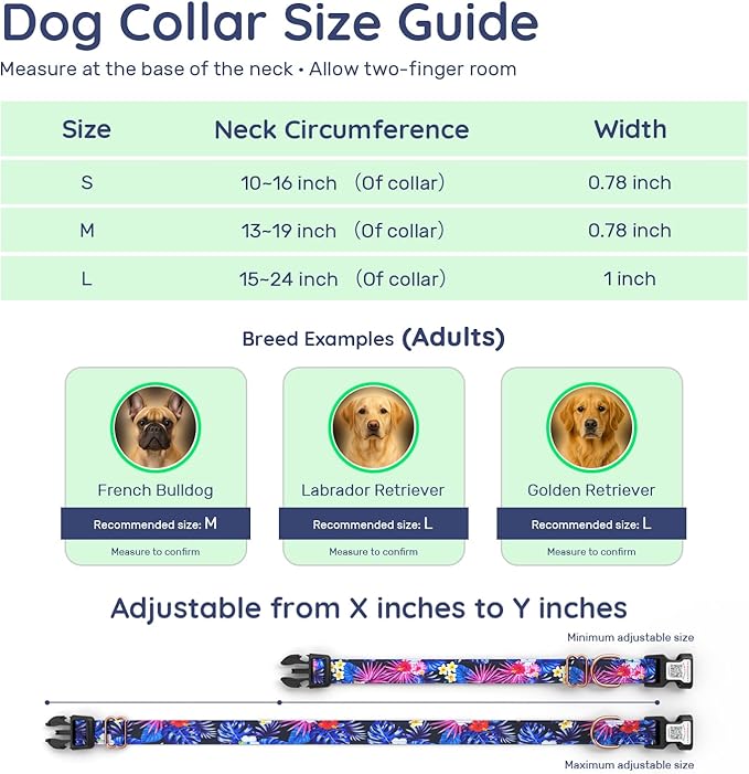 WhoseID Airtag Dog Collar,with Waterproof airtag Holder，Original Stylish Cute Pattern Design.QR Code ID Buckle，Comfortable Soft Cotton for Small Medium Large Dogs