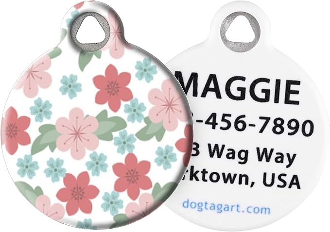 Dog Tag Art Summer Bloom Pet ID Tag for Dogs and Cats, Silent Polymer Coated Stainless Steel Nametag with Customized Identification Information - Small .875" Diameter