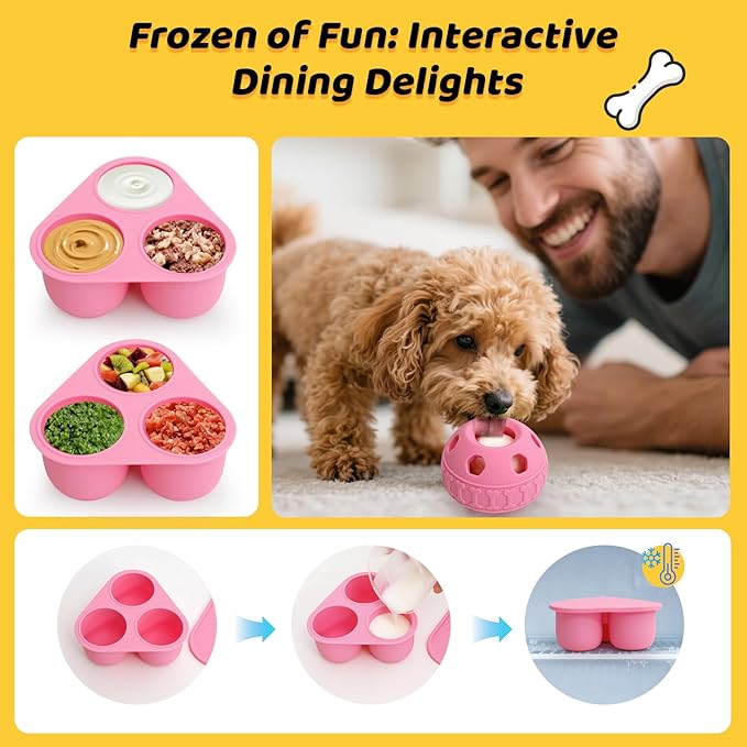 IFOYO Frozen Treat Dog Toy Ball for Small to Medium Dogs, Silicone Enrichment Dog Toys to Keep Them Busy, Reduce Anxiety, Puzzle Treat Dispensing Dog Toys for Slow Food Training, Easy to Clean (Pink)