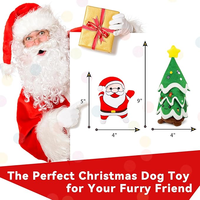 Christmas Dog Toys, Crinkle Christmas Tree & Squeaky Santa Claus, Dog Christmas Toys, Hide and Seek Dog Toy, Plush Dog for Small and Medium Dogs