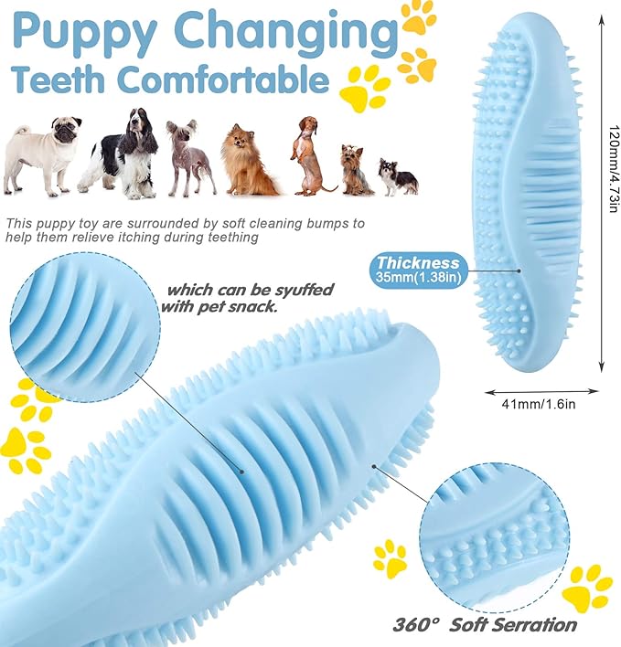 Skylety 6 Pcs Puppy Teething Chew Toys Rubber Bones Shaped Dog Teething Rings Pet Cute Pink Small Dog Toys for 2-8 Months Small Dogs Cleaning Relieving Itching(Blue, Pink, Yellow Green)
