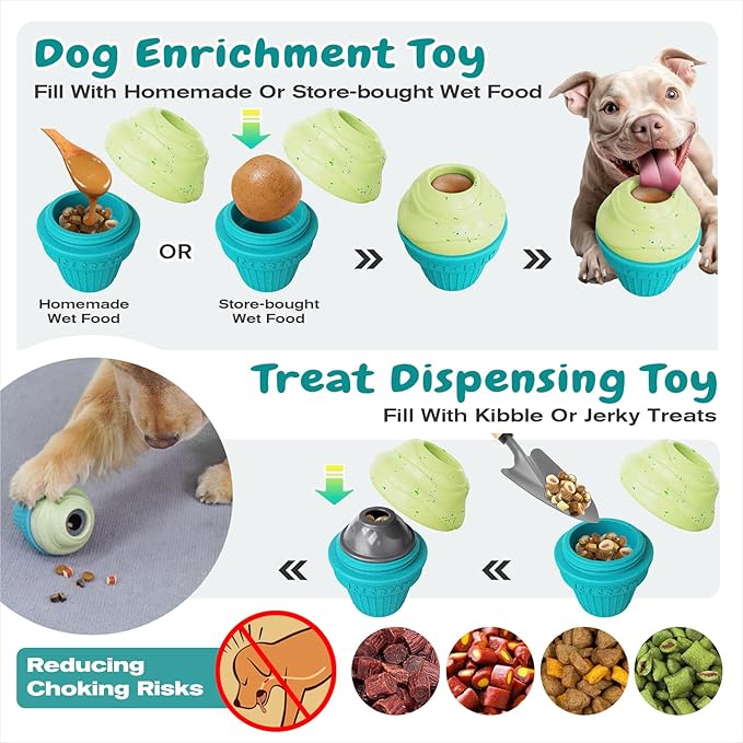 KADTC 3 in 1 Large-Size Durable Dog Fillable & Frozen Lick Treat Toy No-Transfer Freeze & Play Mess-Free Ultimate Boredom Buster, Kibble Dispenser Food Ball & Tough Dogs Chew Toys BPA-Free & Safe