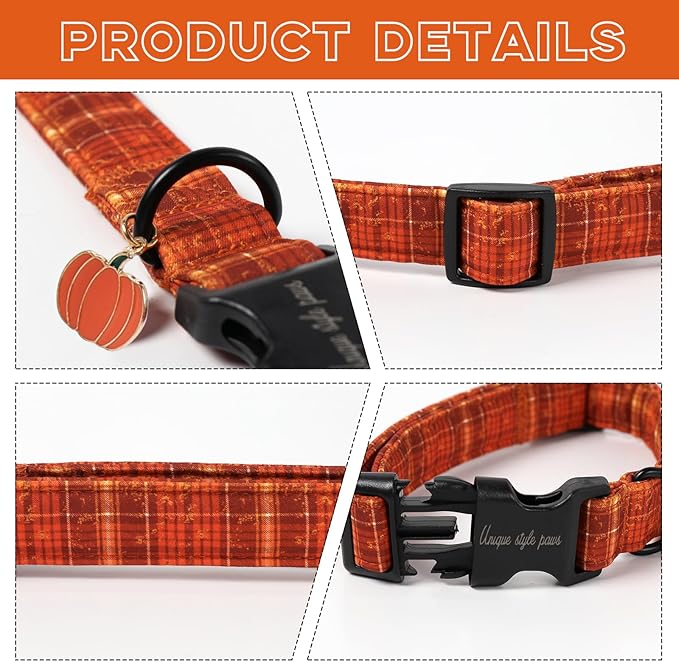 Unique style paws Dog Collar Plastic Buckle with Pendant Colorful Orange Brown Grid Puppy Collars for Small Medium Large Boys Girls Dogs