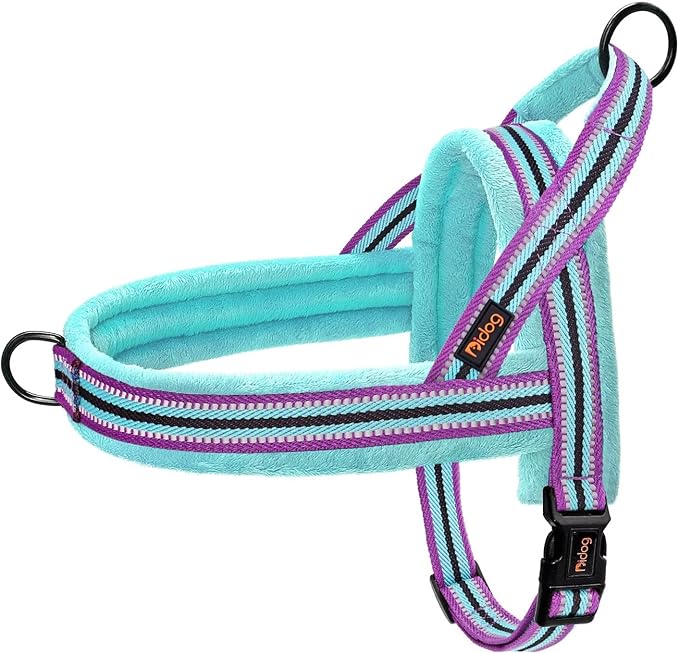 Didog Soft Flannel Padded Dog Vest Harness, No Pull/Quick Fit Reflective Dog Strap Harness, Easy for Training Walking (M:Chest 21-26", Mixed-Blue)