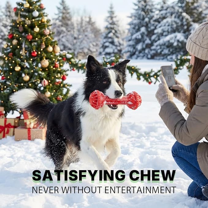 Festive Chew Toy Bone with Treat Dispenser - Interactive Holiday Puzzle Feeder for Aggressive Chewers