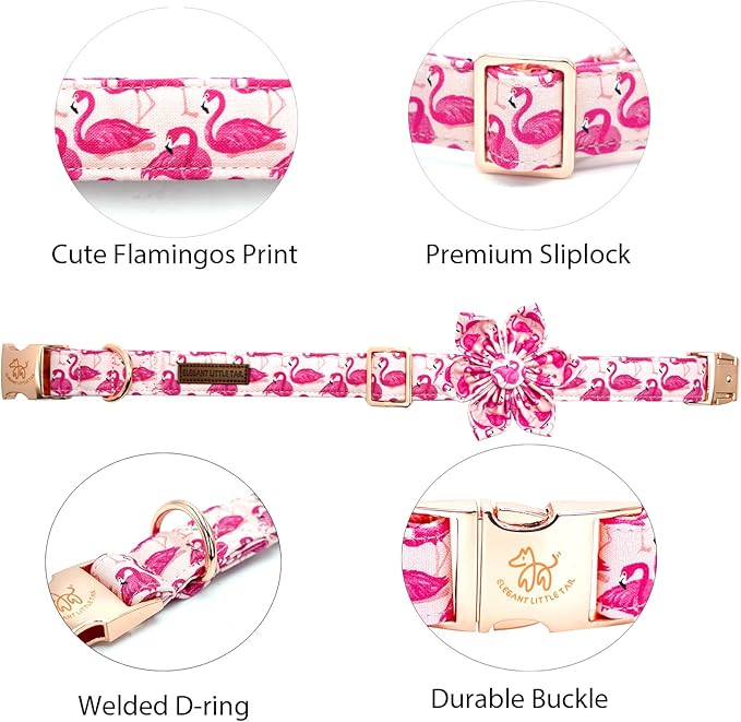 Elegant little tail Dog Collar- Cute Pink Dog Collar with Flower for Small Dogs, Female Adjustable Cotton Summer Pet Flower Puppy Collars for Small Medium Large Dogs