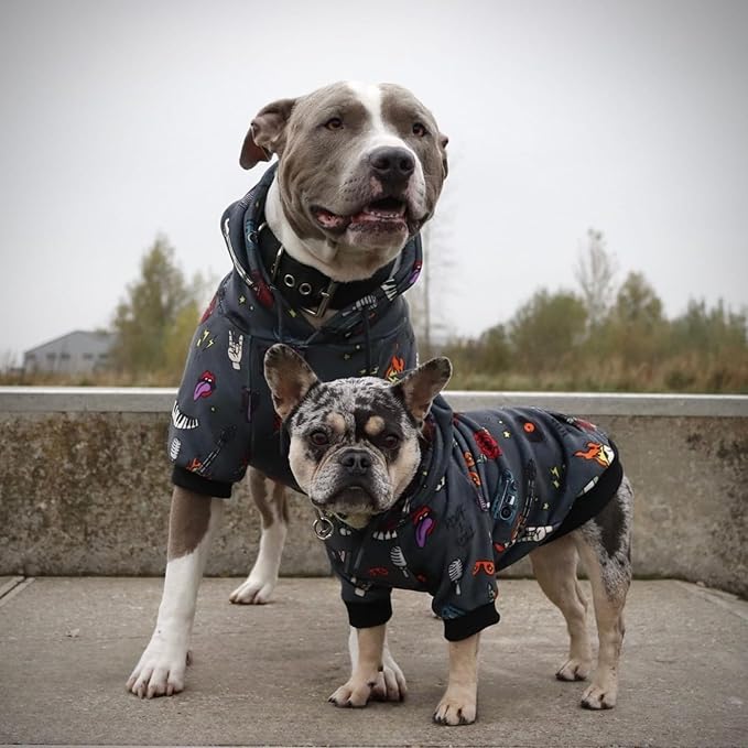 Spark Paws Dog Hoodie – Premium Dog Sweater for Small, Medium, and Large Dogs | Warm Outfits for French Bulldogs, Pitbull, Puppy, Winter Jacket Alternative - Rock and Roll -4XL