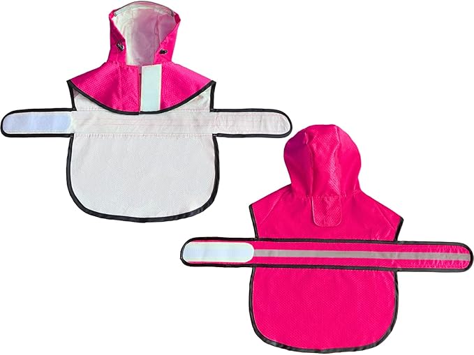 Dog Raincoat Waterproof Reflective Slicker - Lightweight Breathable Hooded Poncho Rain Coat Jacket with Adjustable Belly Strap and Leash Hole for Small Medium Large Dogs (Pink, X-Large)