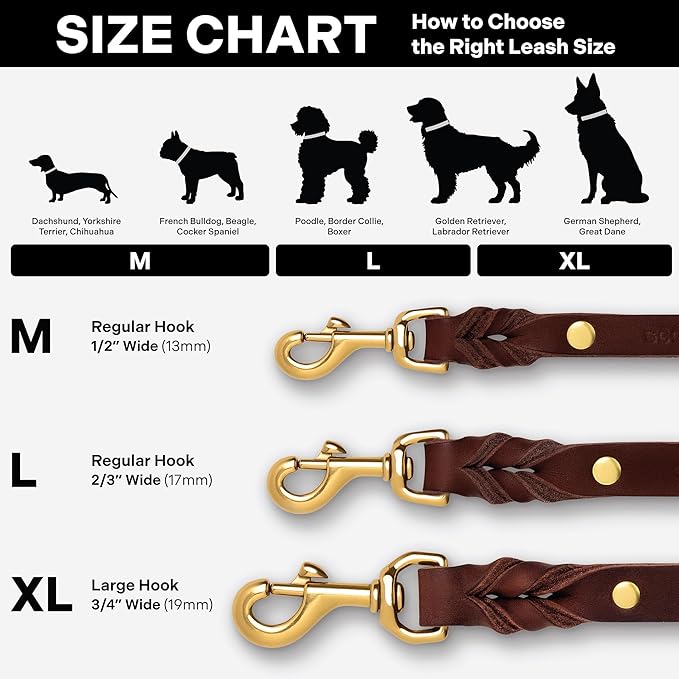 Scout Supply Classic Leather Dog Leash | Strong Heavy Duty Thick Full Grain Leather | Waterproof & Rust-Proof Brass Hardware (Dark Brown, L: 4.5 ft x 2/3 in)