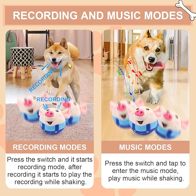 BABORUI Blue Pig Interactive Dog Toy, Remote Control Jumping Squeaky Toy with Recording & Music Modes, Rechargeable Moving Dog Chew Toy for Small/Medium/Large Dogs