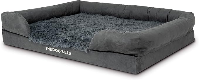The Dog’s Bed Orthopedic Memory Foam Dog Bed with Bolsters, Fur Fabric, Grey Fur, XL