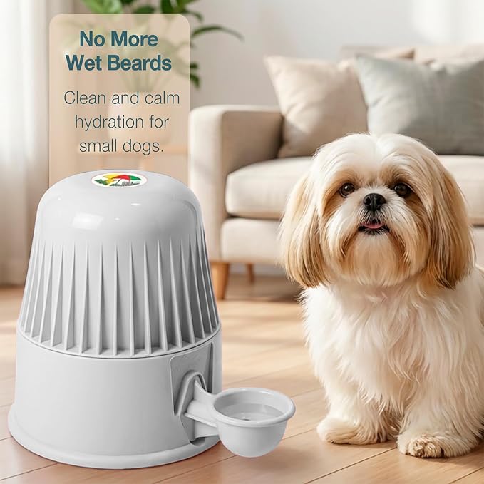 No Spill Pet Water Dispenser for Dogs and Cats, 67.6oz Gravity-Fed Water Bowl with Slow Drinking Design to Prevent Wet Fur, BPA-Free Polypropylene, Vida Mansa (Opaque White)