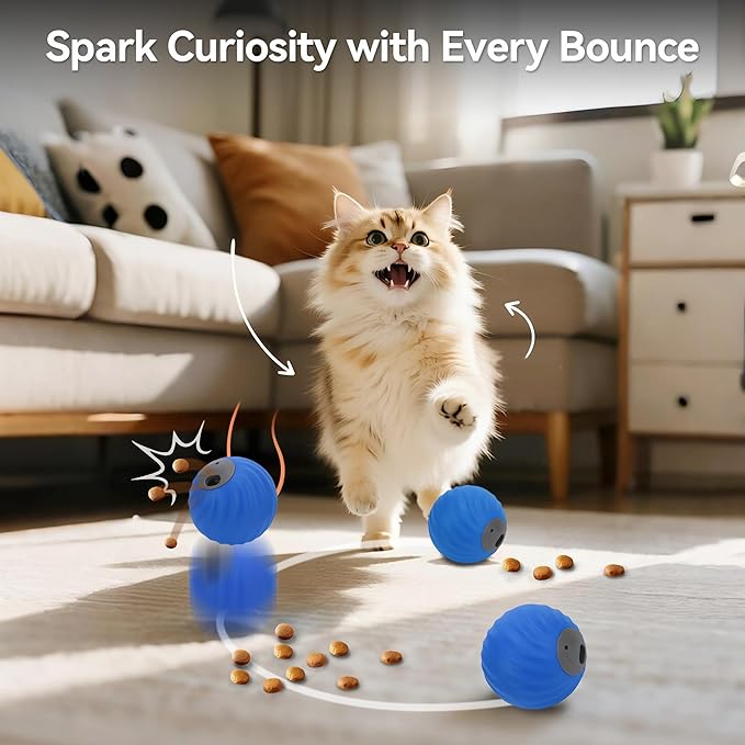 Interactive Dog Ball, USB Rechargeable Automatic Moving Dog Toy with Treat Dispenser, 2.87-Inch Washable TPU Puzzle Ball for Small & Medium Dogs, Exercise & Mental Stimulation – Blue