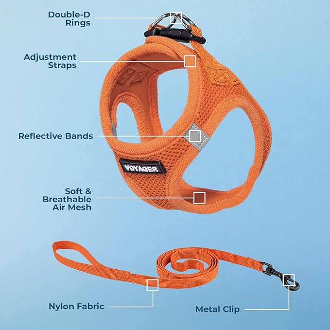 Voyager Step-in Pet Harness - All Weather Mesh, Adjustable Step in Harness for Cats and Dogs by Best Pet Supplies - 307S Orange, XXS