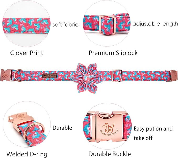 Elegant little tail Valentine's Dog Collar, Heart Dog Collar with Flower Cute Girl or Boy Pet Collars with Flower Puppy Gift Adjustable Pet Collars for Large Dogs