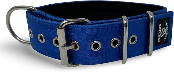 SparkDog Collars Padded Working Dog Collar - 2" 4ply Padded Dog Collar Heavy Duty Stainless Steel Tactical Seatbelt Wide Buckle Collar (Blue 2.0, 16-21" Large)