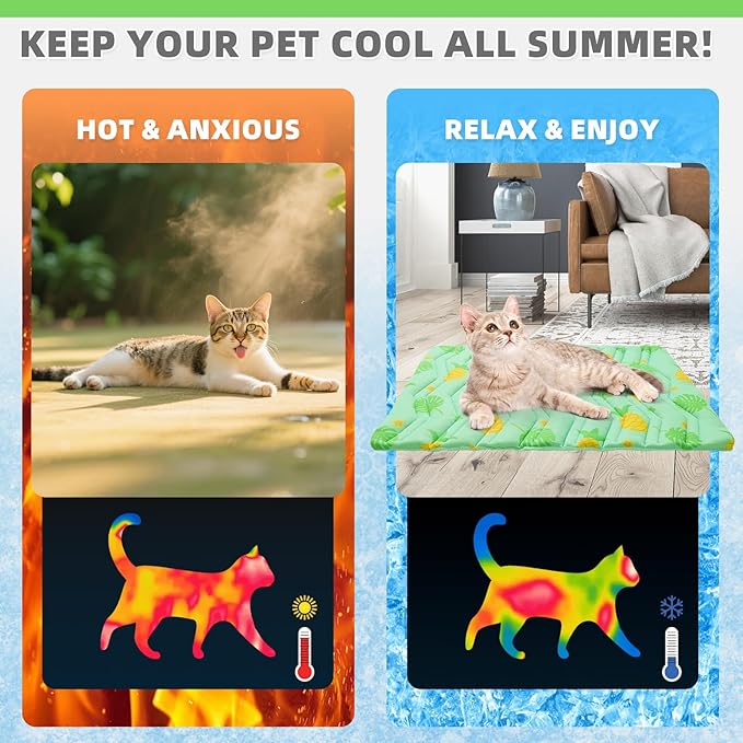KOOLTAIL Dog Cooling Mat, Upgraded Two Sided Cooling Pad for Dogs Cats Puppy, Soft Pet Sleeping Blanket Keep Cool in Summer with Cute Fruit Pattern, Washable Waterproof for Crate Sofa Bed, Green L