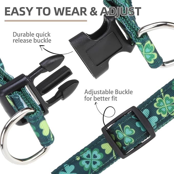 PUPTECK No Pull St. Patrick Dog Harness Soft Adjustable Basic Nylon Step in Puppy Vest Outdoor Walking with ID Tag, Deep Green S