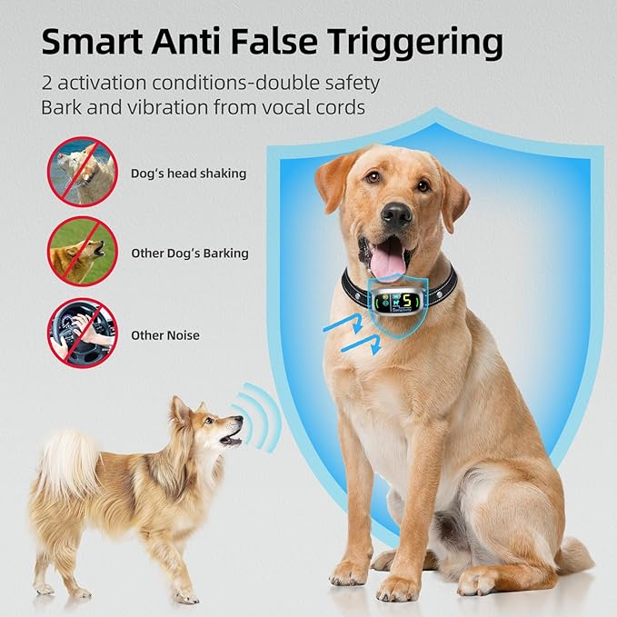 Dog Bark Collar for Large Medium Small Dogs, Rechargeable Smart Bark Collar, Anti Barking Training Collar with 5 Adjustable Sensitivity Beep Vibration (Silver)