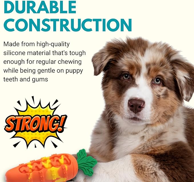 Consumable Corner - Carrot Dog Toy - Silicone Squeaky Chew Toy - for Interactive Play, Teething & Training Durable Material - Safe for All Dogs - Pink - 1 Carrot