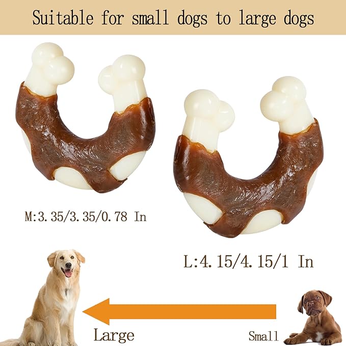 Dog Bones Chew Toys for Aggressive Chewers, 2 Pack Real Beef Flavor,Indestructible Teething Chew Toys for Large/Medium/Small Breed,Tough Dog Toy with Durable Nylon