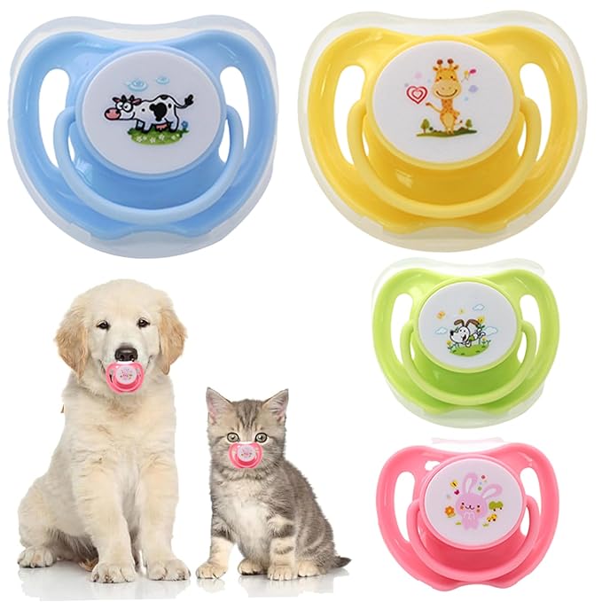 Dog Pacifier 4Pcs Food-Grade Safe Puppy Teething Toys with Lid Cute Chewable Kitten Pacifier Soothing Essential Pet Supplies Kitten for Suckling Puppy Teething Toys