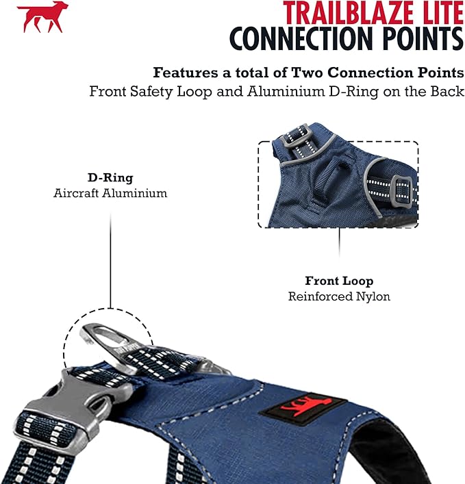 Tuff Pupper All-Day Wear Dog Harness | for Walking, Trail Running, Hiking | Front & Back Leash Clips | Reflective Trim | Easy On/Off Buckles | Lightweight Breathable | No Pull Design (Small, Blue)