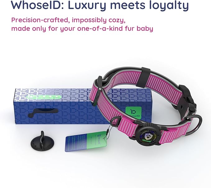 WhoseID Premium AirTag Dog Collar - Waterproof Medium Air Tag Dogs Collar | Magnetic Buckle Heavy Duty Collar | Reflective Dog Collar with AirTag Holder