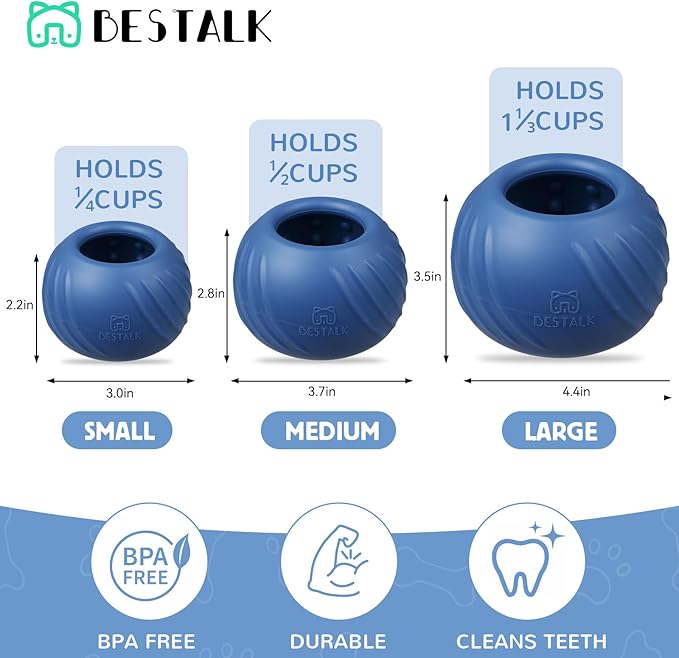 Long-Lasting Dog Lick Toy, Wobbly Dog Enrichment Lick Bowl to Keep Dogs Busy, Interactive Stuffable Dog Treat Feeder for Boredom, Silicone Treat Dispensing Chew Toy(Dark Blue,S)