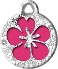 Dog Tag Art Cute Flower Custom Pet ID Tag for Dogs and Cats, Personalized Dog Tag with Customized Identification Information, Flower Power 2, Small (7/8" Diameter)
