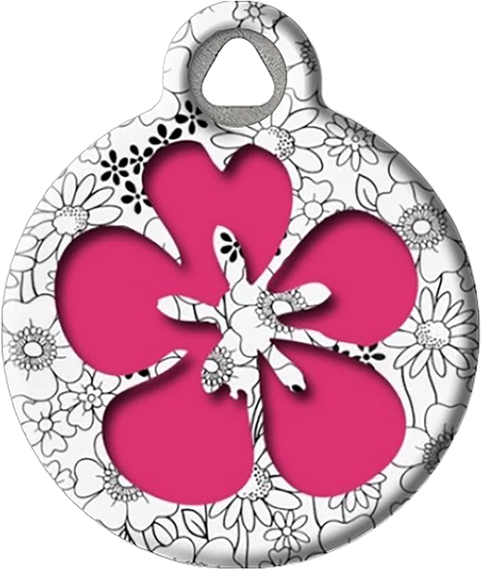 Dog Tag Art Cute Flower Custom Pet ID Tag for Dogs and Cats, Personalized Dog Tag with Customized Identification Information, Flower Power 2, Small (7/8" Diameter)