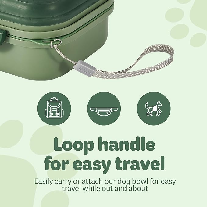 Collapsible Dog Water Bowl 30oz, 2 in 1 Portable Travel Dog Food Bowl with Lid, Easy Carry Loop Handle, Foldable Dog and Cat Food Bowl, Perfect for Traveling, Walking, Hiking (Green)