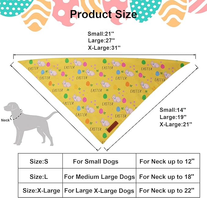 ADOGGYGO Easter Dog Bandana 2 Pack, Bunny Carrot Print Pet Scarf, Adjustable Fit Easter Bandanas for Medium Large Dogs (Large)