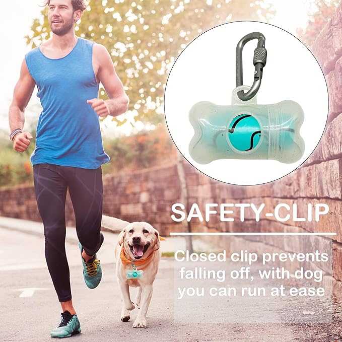 Dog Poop Pickup Bags Holder Dispenser with Scented Doggy Waste Bags and Carabiner with Safety Lock Plus Hook and Loop Fastener Never Loose on Leash Lead Again (1 Holder 15 Bags, Clear)