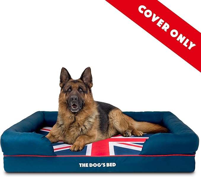 The Dog’s Bed Replacement Outer Cover, Oxford Fabric, Blue with Red Trim & UK Center Flag, XL