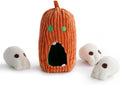 Nocciola Halloween Dog Toys 4 PCS, Pumpkin + 3 Skull Squeaky Dog Toy for Small Puppy Dog to Keep Them Busy, Durable Plush Hide and Seek Dog Toys for Small Medium Dogs