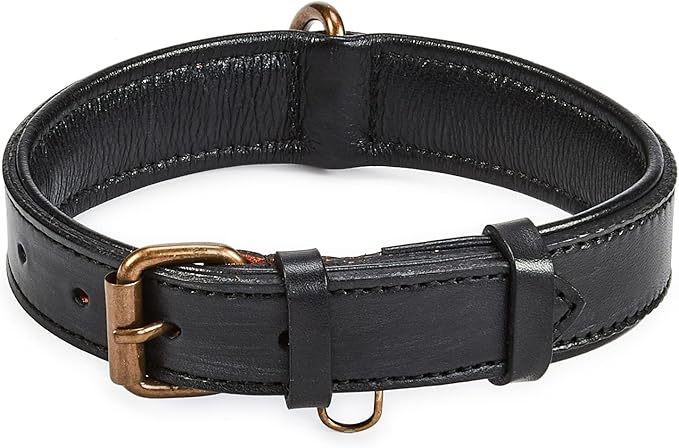 Real Leather Dog Collar Padded Soft Interiors with Premium Vintage Look Handcrafted Heavy Duty with Tag Ring for Small Medium and Large Pets (Medium (1.25" Wide for 13.5" - 17.5" Neck), Black)
