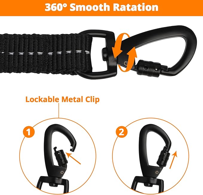 Long Dog Leash 15 FT: Heavy Duty Rope Leashes for Dogs Training with Swivel Lockable Hook Reflective Threads Bungee and Padded Handle - Dog Lead for Large Small Medium Dogs Outside Walking Hiking