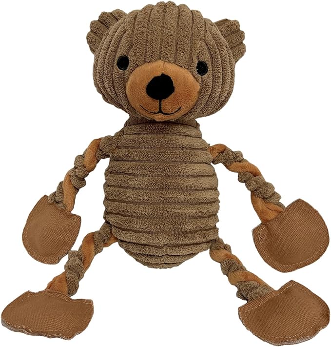LWBMG Squeaky Dog Toys, Tug of War Dog Toys to Keep Them Busy, Stuffed Animal Dog Plush Toy for Puppy Small, Middle, Large Dogs, Cute Bear Interactive Doggie Toy Khaki