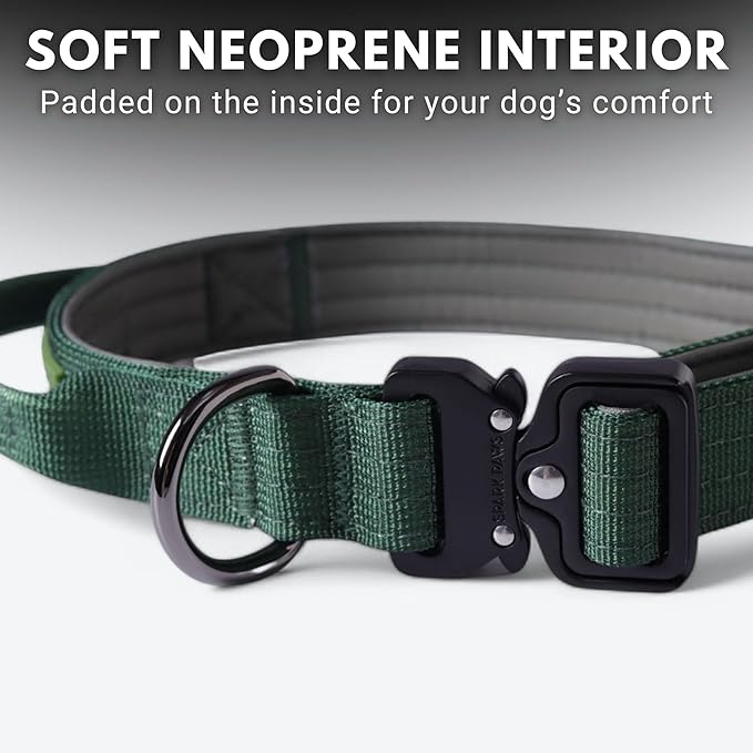 Spark Paws Tactical Dog Collar - Heavy Duty, Premium Quality, Thick and Durable for Large and Medium Dogs - Solid Green - XS - 1"