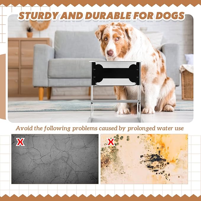 2 Gallons Elevated Large Dog Water Bowl, 14" Stainless Steel Raised Dog Bowl with Stand for Large Breed, Metal Elevated for Joint Pressure Relief, Indoor Easy to Clean Pet Food