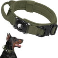 QR Code & AirTag Tactical Dog Collar, Waterproof AirTag Holder with Smart ID Tag, No-App Online Profile for Lost Pet, Padded Adjustable for Medium Large Dogs (Green,XL)