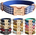 PETDURO Personalized Gingham Plaid Dog Collar Blue - Engraved Name and Phone Number on Rose Gold Metal Buckle - Custom for Small Medium Large Boy Girl Dogs - Add Leash Bow Tie via Customize Now
