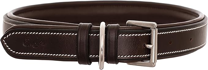 Exion Geniun Leather Dog Collar Designer Stitched Soft Leather Padded- Suitable for Small Medium Large X-Large Dogs for Walking Running- Oak Brown with Havana Padding