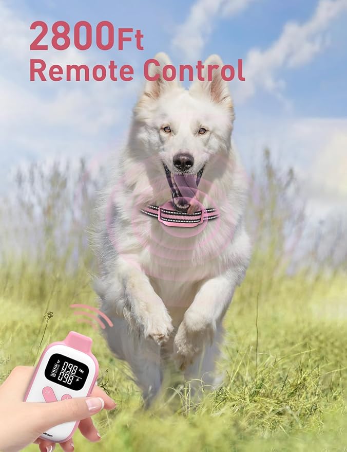2-in-1 Bark and Shock Collar for Dogs, Smart Anti Barking Dog Training Collar with 5 Adjustable Sensitivity, Automatic Bark Collar with Remote, Vibration, Beep, Shock and Automatic (Pink)
