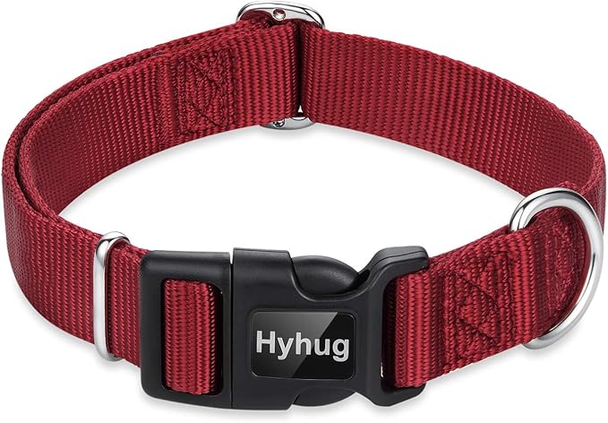 Hyhug Small Dog Collar Quick-Release Red| Heavy-Duty Nylon Puppy Collar, Adjustable & Durable Pet Supplies for Boy & Girl Dogs (Small, Red)