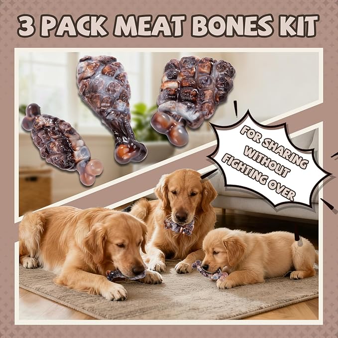 Tough Dog Toys for Aggressive Chewers 3 Pack, Indestructible Dog Toy to Keep Them Busy, Durable Dog Chew Toys for Aggressive Chewers Medium and Large Breeds, Bacon Flavored