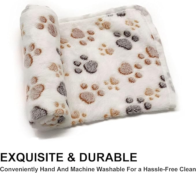 SORKUT 1 Pack 3 Puppy Dog Blankets Super Soft Warm Sleep Mat Fluffy Premium Fleece Pet Blanket Flannel Throw for Dog Puppy Cat - Paw Print Beige/Pink/Brown Medium (29"x20")